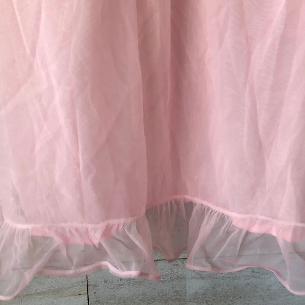 Vintage pink ruffle nightie 2 layers nylon - Picture 6 of 7